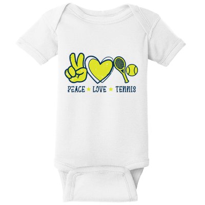 Peace Love Tennis Cool Player Coach Hippie Baby Bodysuit