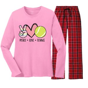 Peace Love Tennis Cute Design Women's Long Sleeve Flannel Pajama Set 