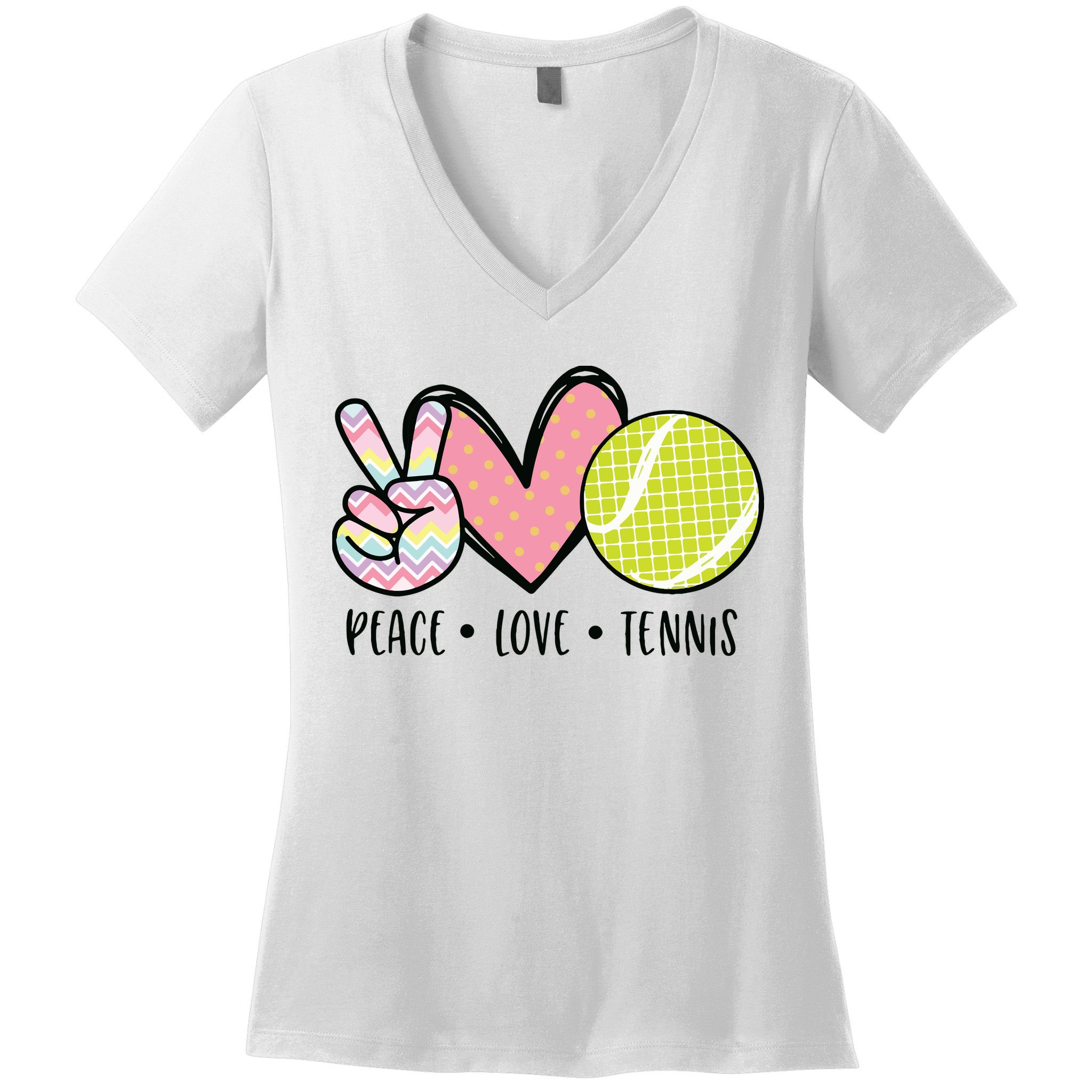 Peace Love Tennis Cute Design Women's V-Neck T-Shirt