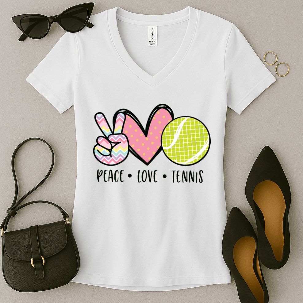Peace Love Tennis Cute Design Women's V-Neck T-Shirt