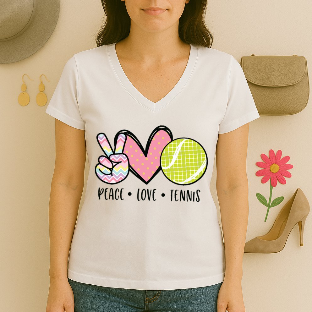 Peace Love Tennis Cute Design Women's V-Neck T-Shirt