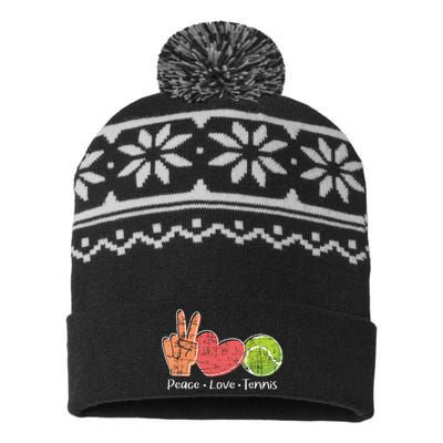 Peace Love Tennis Tournament Player USA-Made Snowflake Beanie