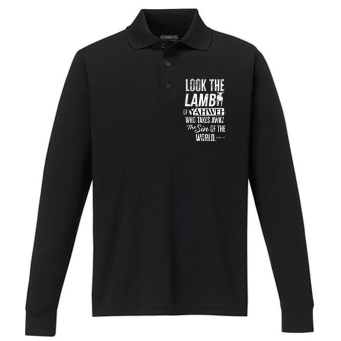 Passover Look the Lamb of Yahweh Yeshua Messianic Hebrew Performance Long Sleeve Polo