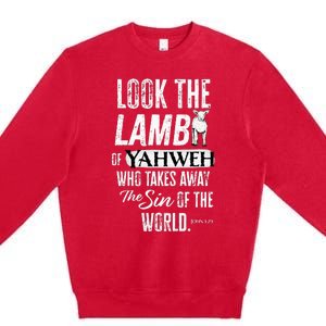 Passover Look the Lamb of Yahweh Yeshua Messianic Hebrew Premium Crewneck Sweatshirt