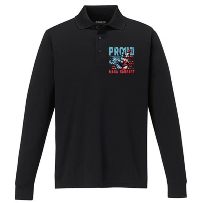 Peace Love Trump Proud Maga Garbage Trump Supporter Performance Long Sleeve Polo