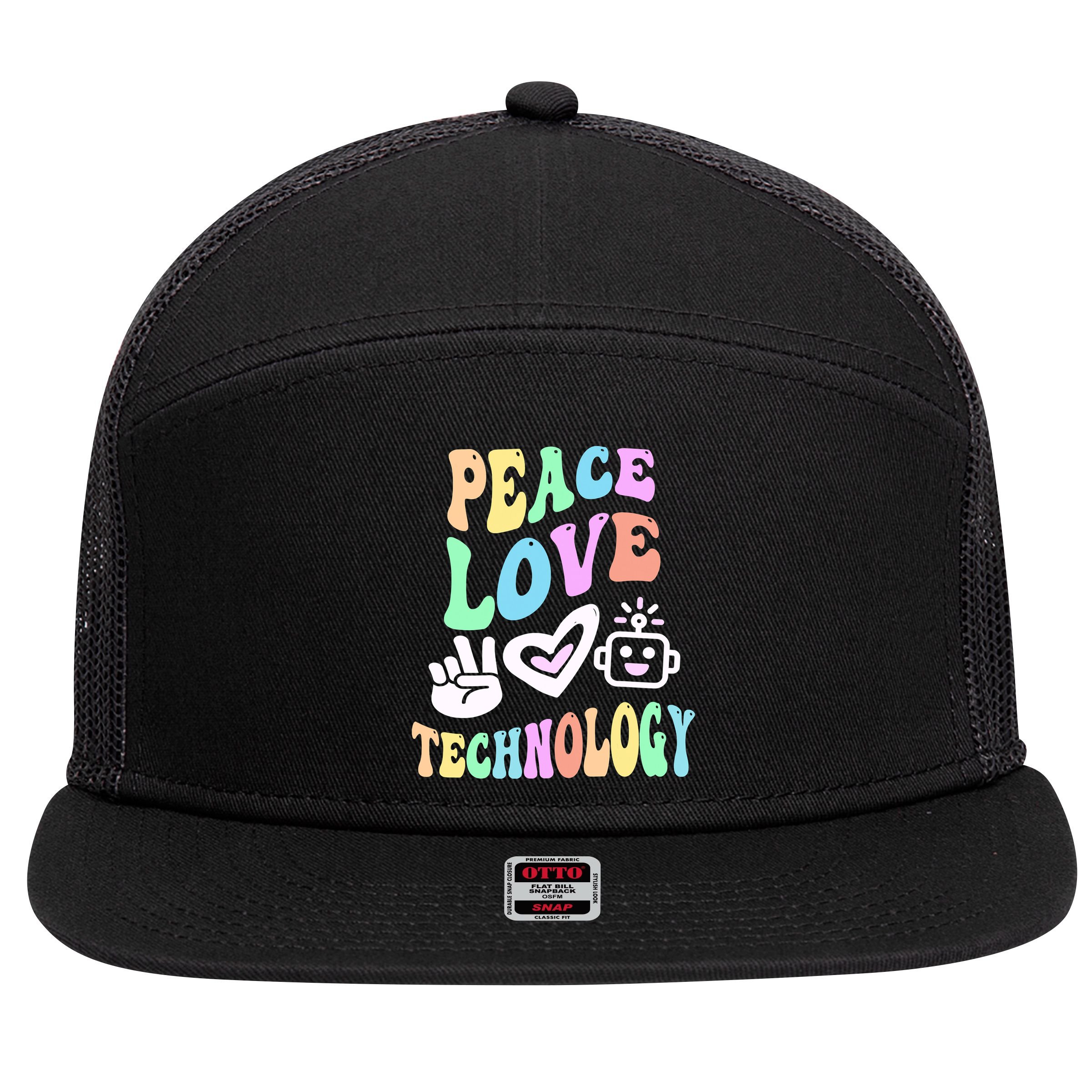 PEACE LOVE TECHNOLOGY Teacher Groovy School 7 Panel Mesh Trucker Snapback Hat