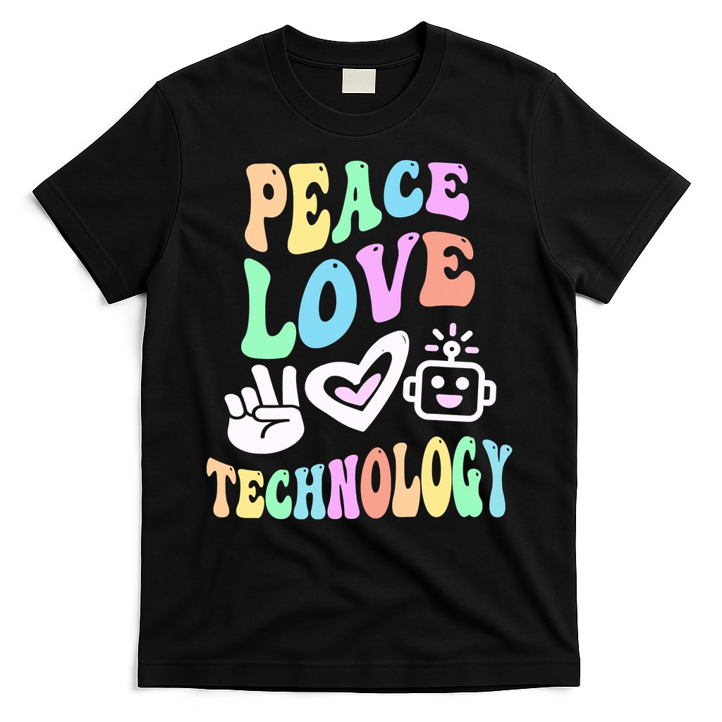 PEACE LOVE TECHNOLOGY Teacher Groovy School T-Shirt
