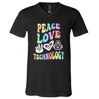 PEACE LOVE TECHNOLOGY Teacher Groovy School V-Neck T-Shirt