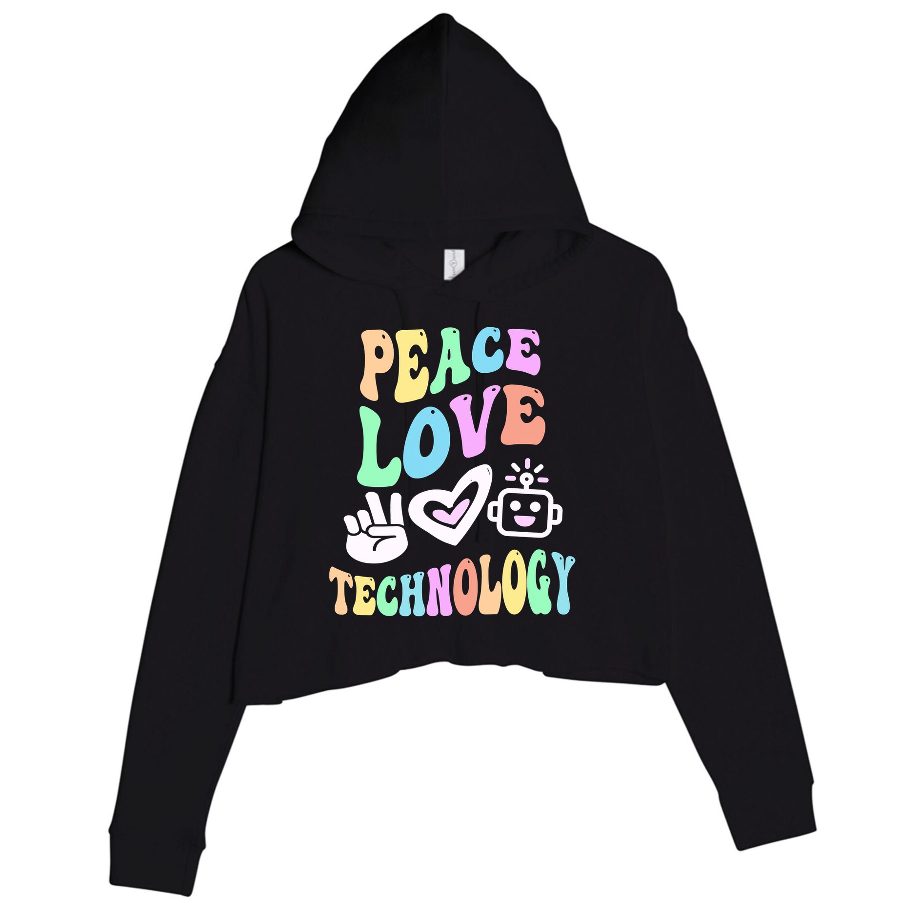 PEACE LOVE TECHNOLOGY Teacher Groovy School Crop Fleece Hoodie