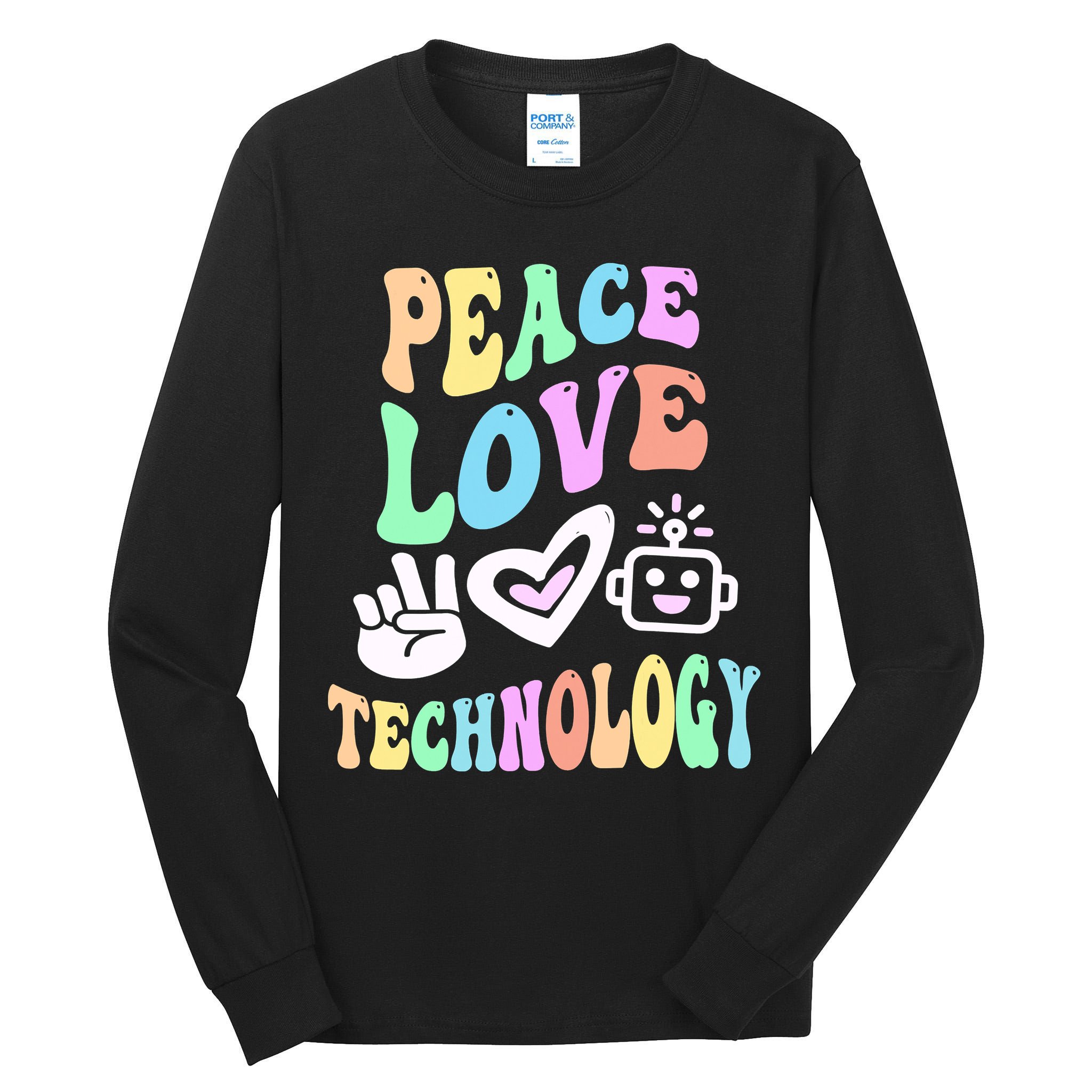 PEACE LOVE TECHNOLOGY Teacher Groovy School Tall Long Sleeve T-Shirt