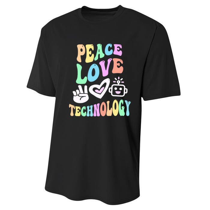 PEACE LOVE TECHNOLOGY Teacher Groovy School Performance Sprint T-Shirt