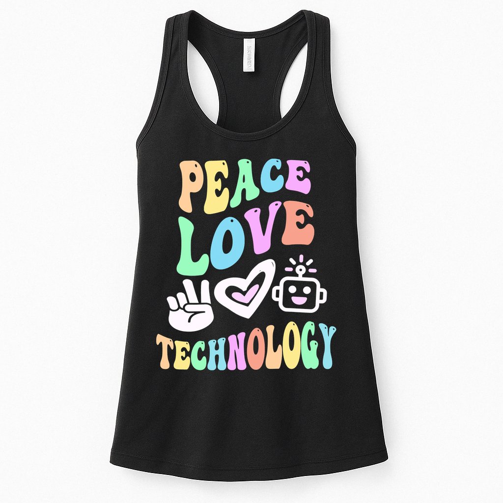 PEACE LOVE TECHNOLOGY Teacher Groovy School Womens Tank Top