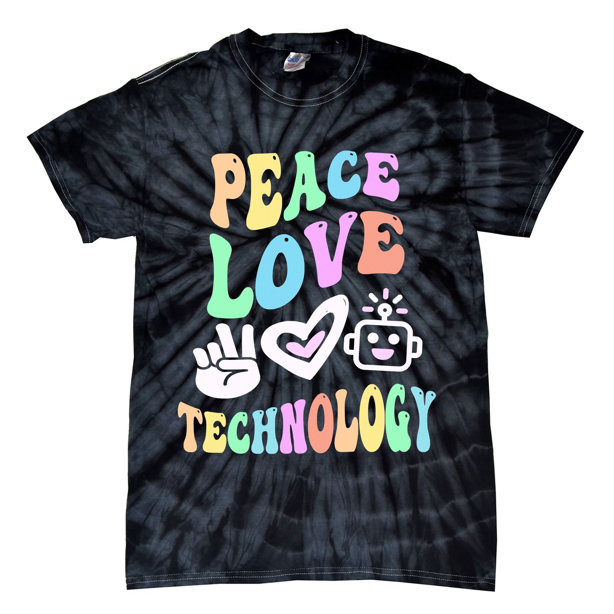 PEACE LOVE TECHNOLOGY Teacher Groovy School Tie-Dye T-Shirt