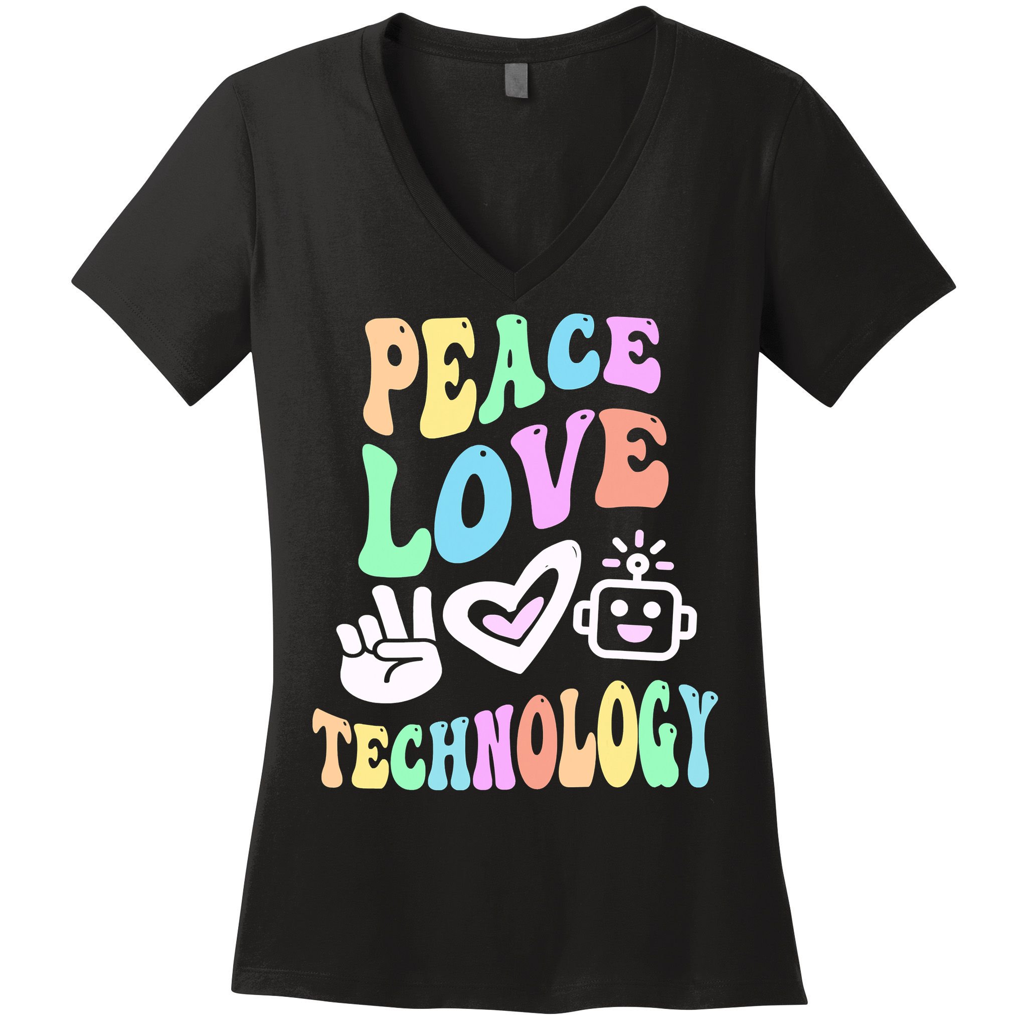 PEACE LOVE TECHNOLOGY Teacher Groovy School Women's V-Neck T-Shirt