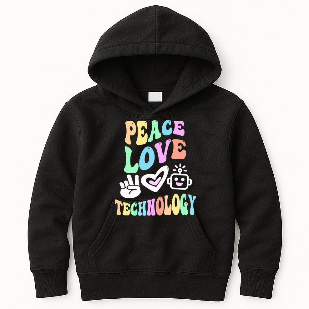 PEACE LOVE TECHNOLOGY Teacher Groovy School Kids Hoodie