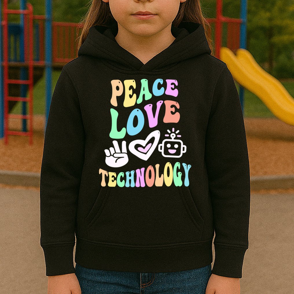 PEACE LOVE TECHNOLOGY Teacher Groovy School Kids Hoodie
