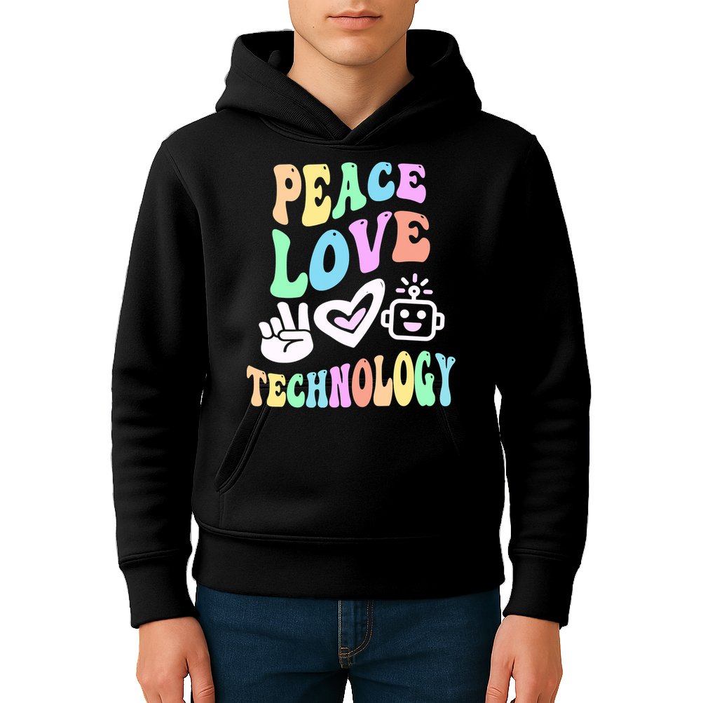 PEACE LOVE TECHNOLOGY Teacher Groovy School Kids Hoodie