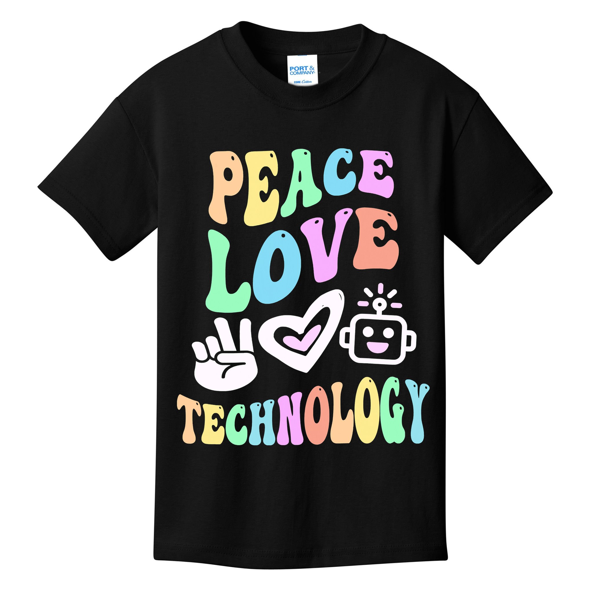 PEACE LOVE TECHNOLOGY Teacher Groovy School Kids T-Shirt