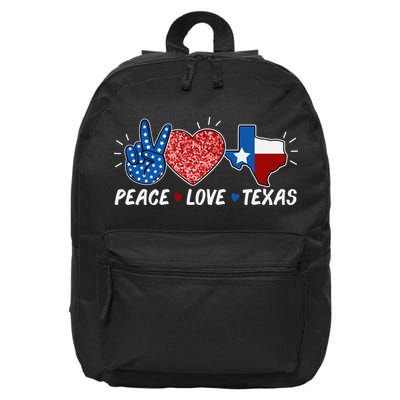 Peace Love Texas Graphic Plus Size For Dads Moms 16 in Basic Backpack