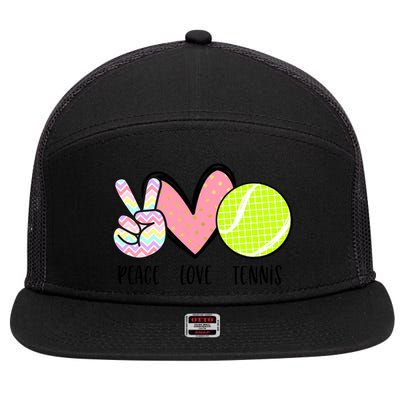 Peace Love Tennis Cute Design Teen Little Great Gift 7 Panel Mesh Trucker Snapback Hat