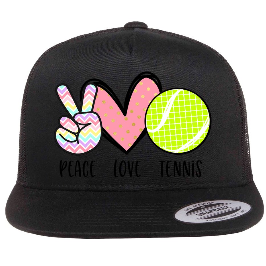 Peace Love Tennis Cute Design Teen Little Great Gift Flat Bill Trucker Hat