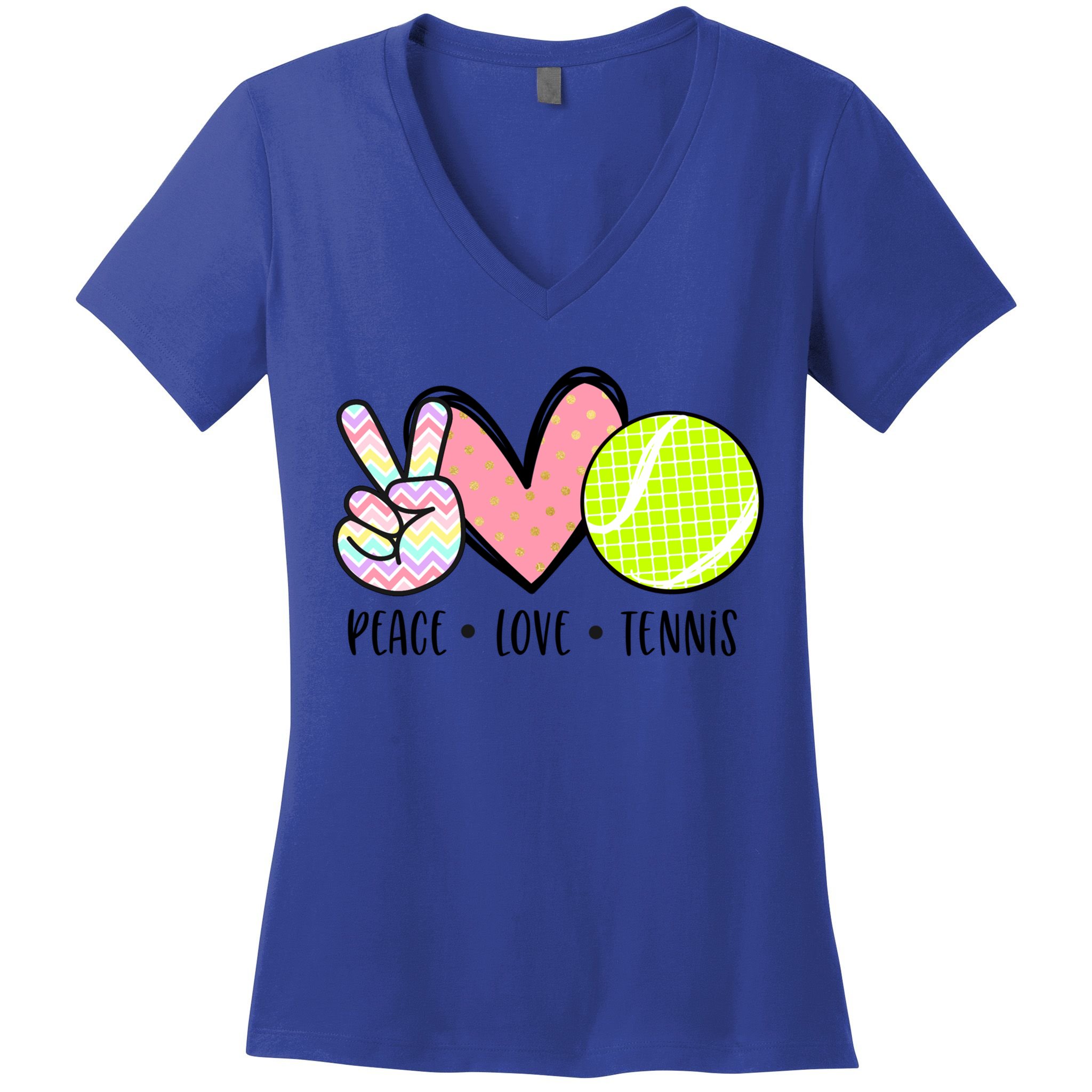 Peace Love Tennis Cute Design Teen Little Great Gift Women's V-Neck T-Shirt