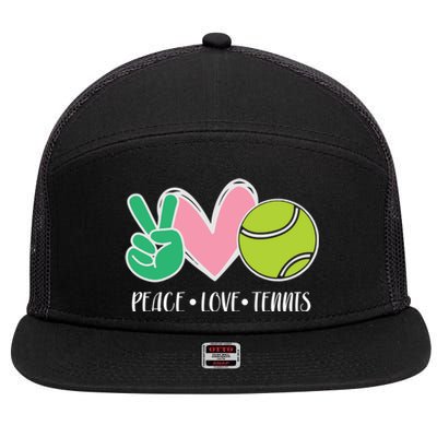 Peace Love Tennis Sports Athlete Ball Game Player Gift 7 Panel Mesh Trucker Snapback Hat