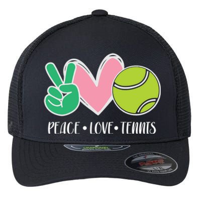 Peace Love Tennis Sports Athlete Ball Game Player Gift Flexfit Unipanel Trucker Cap