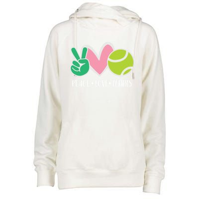 Peace Love Tennis Sports Athlete Ball Game Player Gift Womens Funnel Neck Pullover Hood