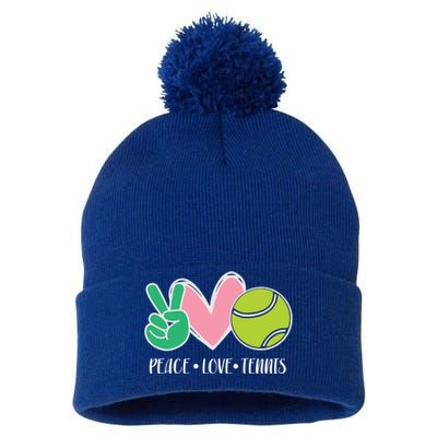 Peace Love Tennis Sports Athlete Ball Game Player Gift Pom Pom 12in Knit Beanie