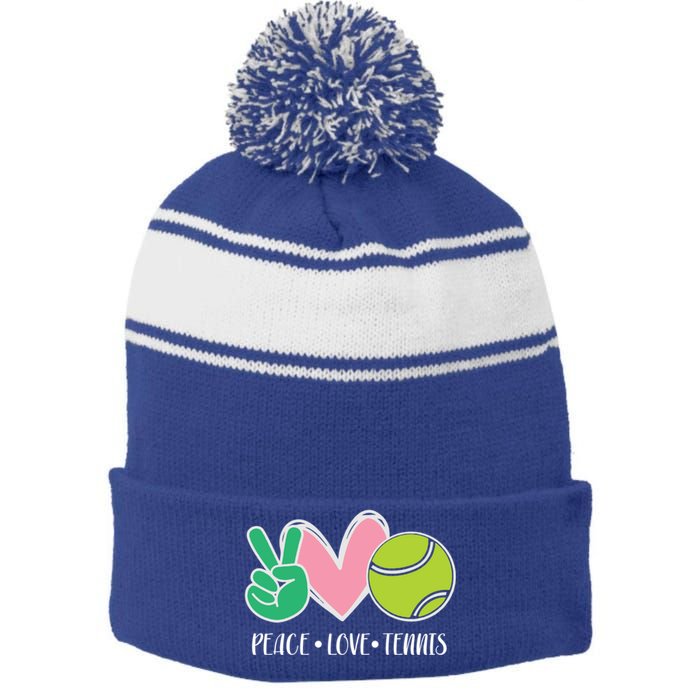 Peace Love Tennis Sports Athlete Ball Game Player Gift Stripe Pom Pom Beanie