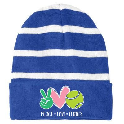 Peace Love Tennis Sports Athlete Ball Game Player Gift Striped Beanie with Solid Band