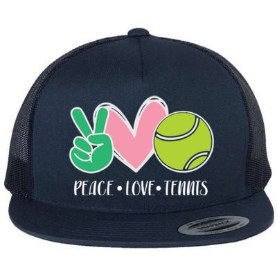 Peace Love Tennis Sports Athlete Ball Game Player Gift Flat Bill Trucker Hat