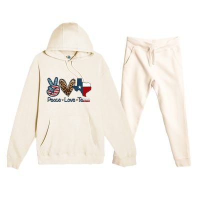 Peace Love Texas TX Texas Flag Funny City Home Roots Premium Hooded Sweatsuit Set