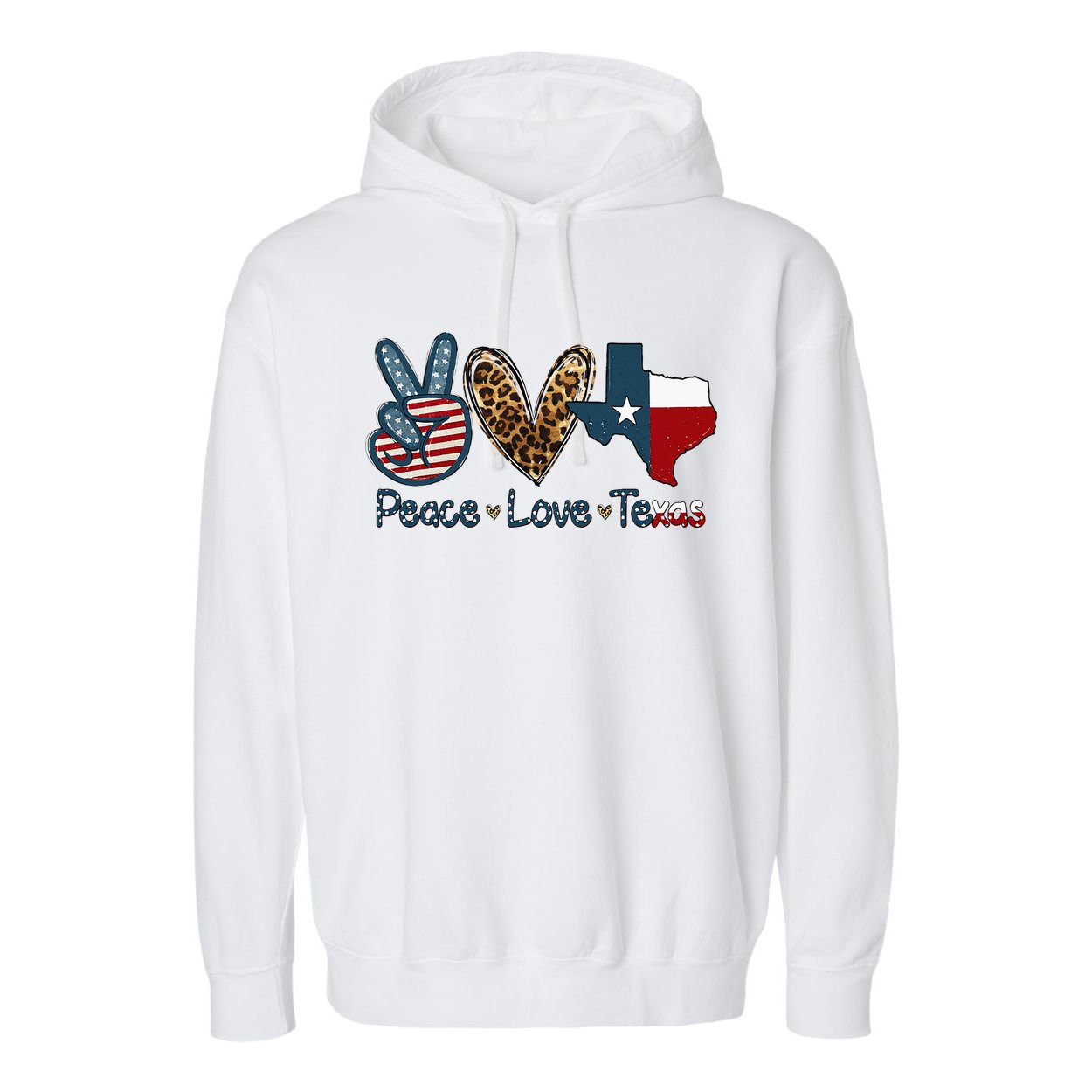 Peace Love Texas TX Texas Flag Funny City Home Roots Garment-Dyed Fleece Hoodie
