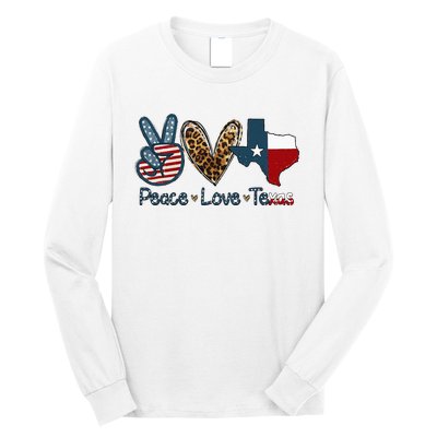 Peace Love Texas TX Texas Flag Funny City Home Roots Long Sleeve Shirt