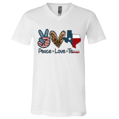 Peace Love Texas TX Texas Flag Funny City Home Roots V-Neck T-Shirt