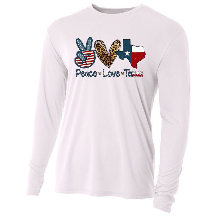 Peace Love Texas TX Texas Flag Funny City Home Roots Cooling Performance Long Sleeve Crew