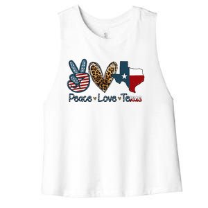 Peace Love Texas TX Texas Flag Funny City Home Roots Women's Racerback Cropped Tank