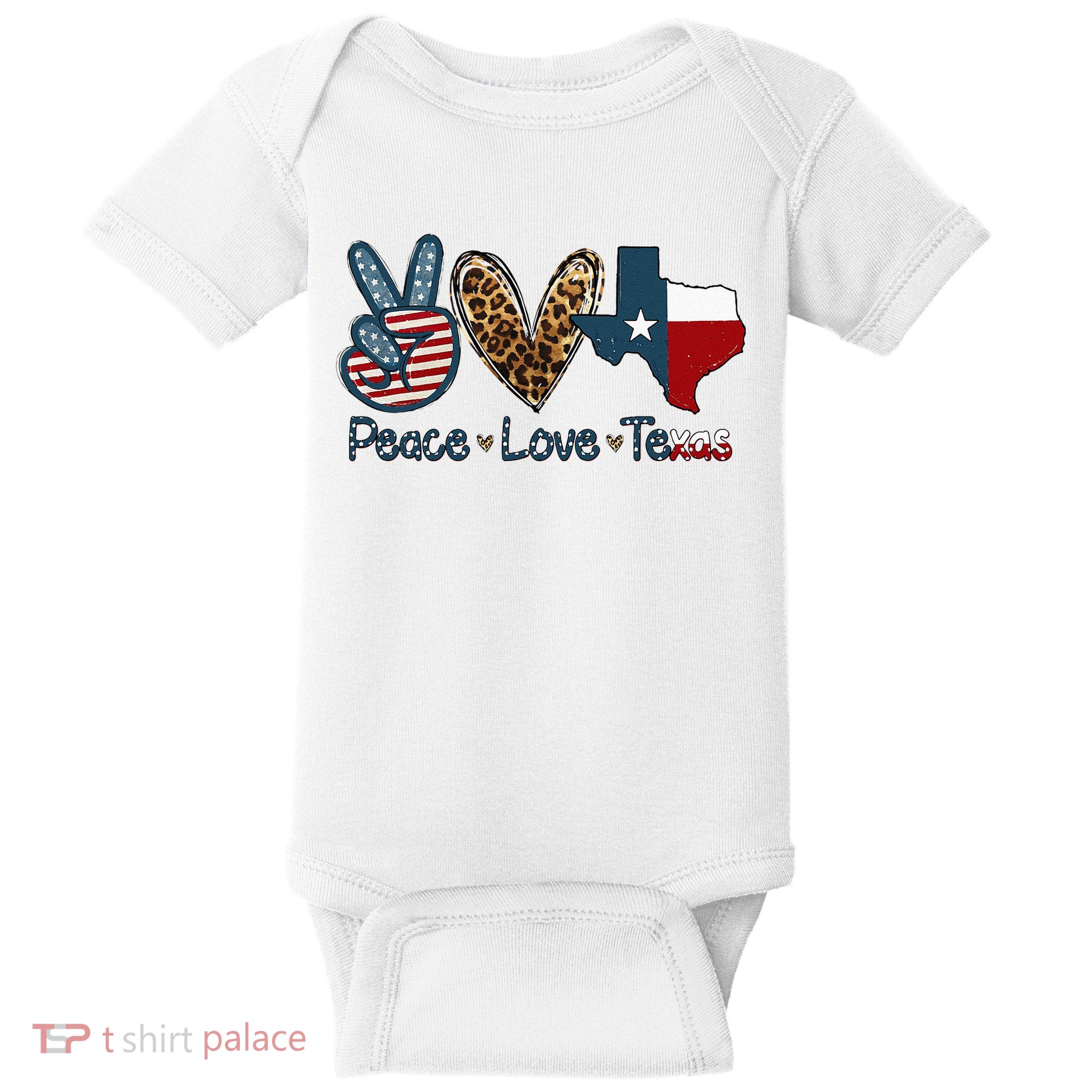Peace Love Texas TX Texas Flag Funny City Home Roots Baby Bodysuit