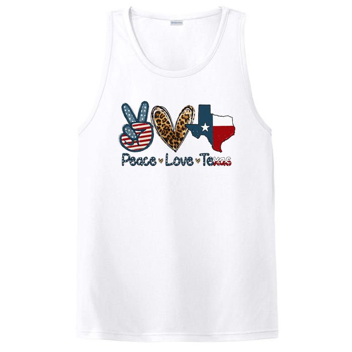 Peace Love Texas TX Texas Flag Funny City Home Roots PosiCharge Competitor Tank