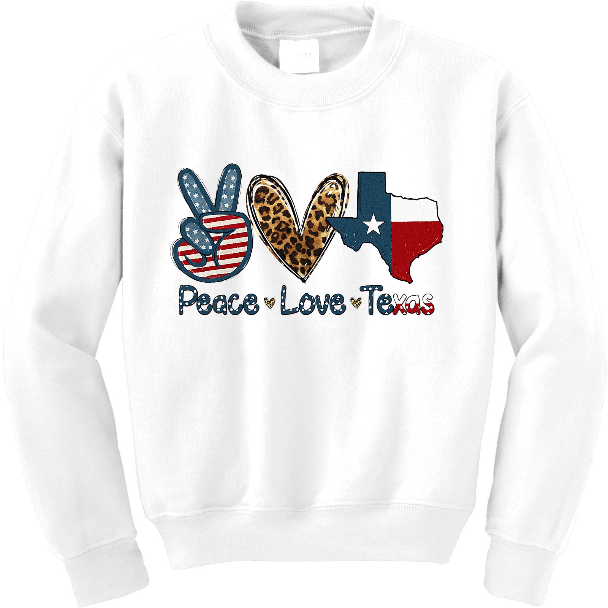 Peace Love Texas TX Texas Flag Funny City Home Roots Kids Sweatshirt