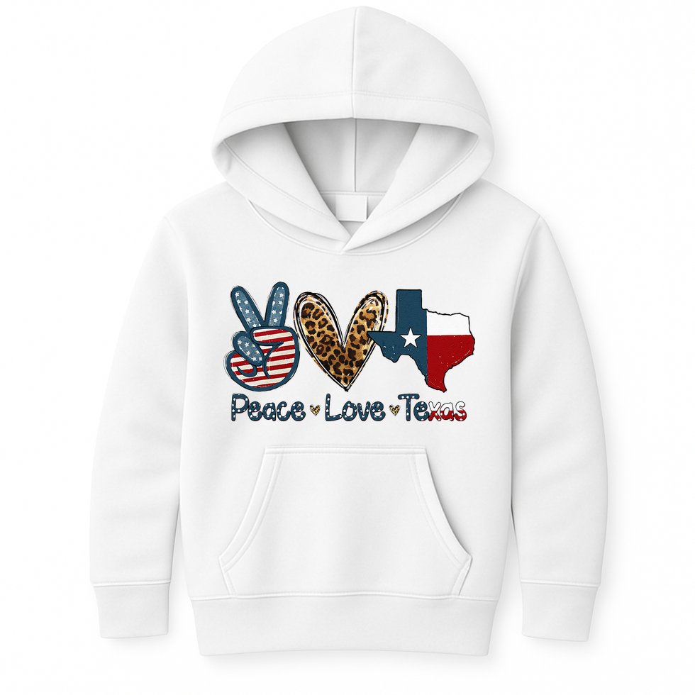 Peace Love Texas TX Texas Flag Funny City Home Roots Kids Hoodie