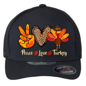 Peace Love Turkey Little Pilgrim Thanksgiving Flexfit Unipanel Trucker Cap