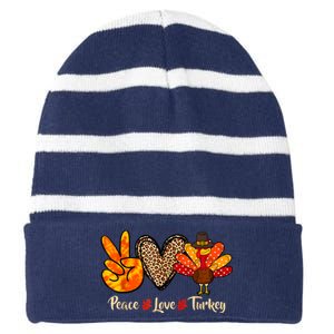 Peace Love Turkey Little Pilgrim Thanksgiving Striped Beanie with Solid Band