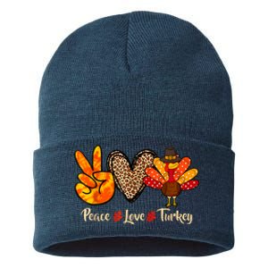 Peace Love Turkey Little Pilgrim Thanksgiving Sustainable Knit Beanie