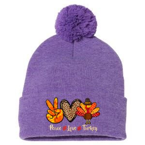 Peace Love Turkey Little Pilgrim Thanksgiving Pom Pom 12in Knit Beanie