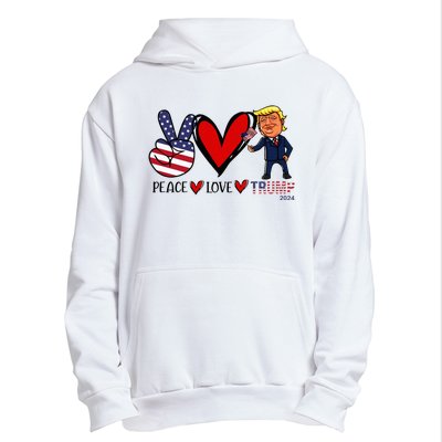 Peace Love Trump 2024 Us Flag President Trump Return Support Urban Pullover Hoodie