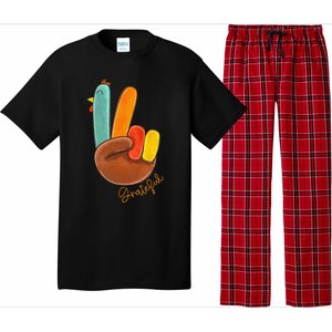 Peace Love Turkey Grateful Turkey Hand Sign Thanksgiving Pajama Set