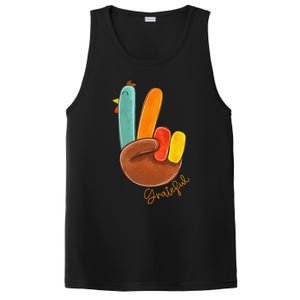 Peace Love Turkey Grateful Turkey Hand Sign Thanksgiving PosiCharge Competitor Tank